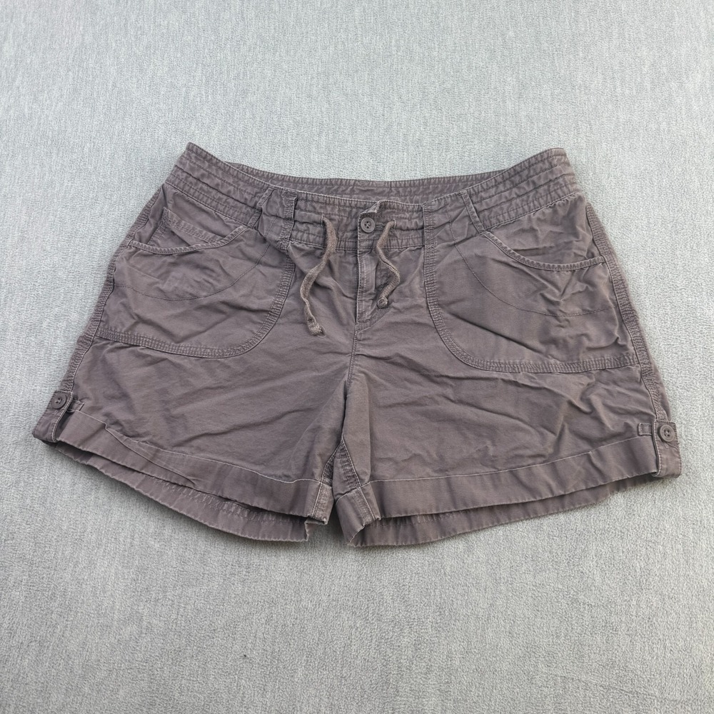 The North Face Shorts Women 12 Gray Purple Chino Flat Front Cuffed Hiking Cotton - Picture 1 of 14